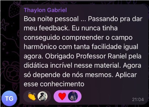 Depoimento de aluno do Forró em Harmonia no grupo do Telegram