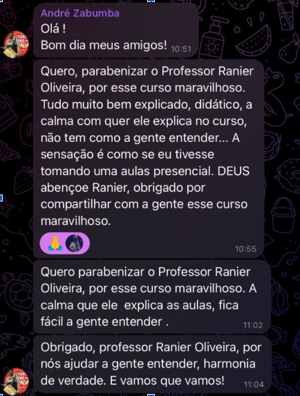 Depoimento de aluno do Forró em Harmonia no grupo do Telegram