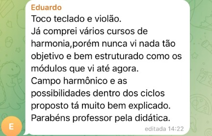 Depoimento de aluno do Forró em Harmonia no grupo do Telegram