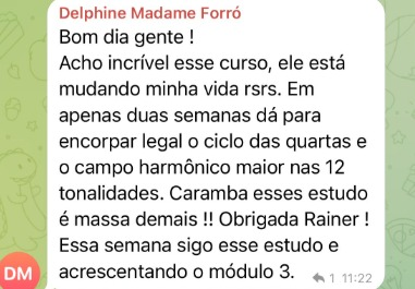 Depoimento de aluno do Forró em Harmonia no grupo do Telegram
